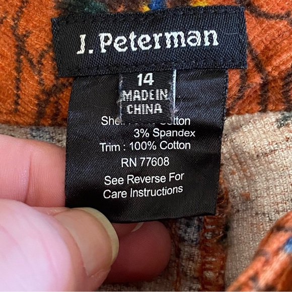 J. Peterman Women’s Orange Floral Corduroy Pants Size 14 Fall Autumn Stretch - Picture 4 of 7